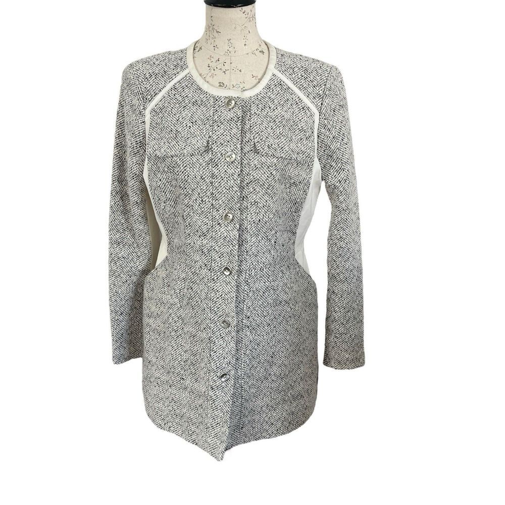 White House Black Market Long Button Jacket Women's 12‎ Career Suit Blazer Tweed